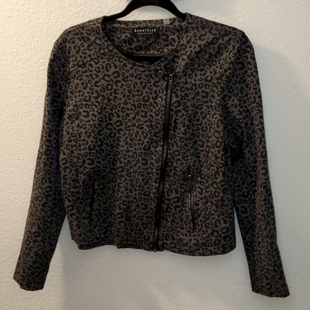 Bagatelle Leopard Print Knit Moto Biker Jacket Size M